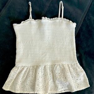 White stretch tank with eyelet peplum